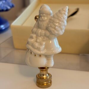NIB! Lenox Set of 2 Porcelain Santa Tree Lamp Finial - Finials White with Gold